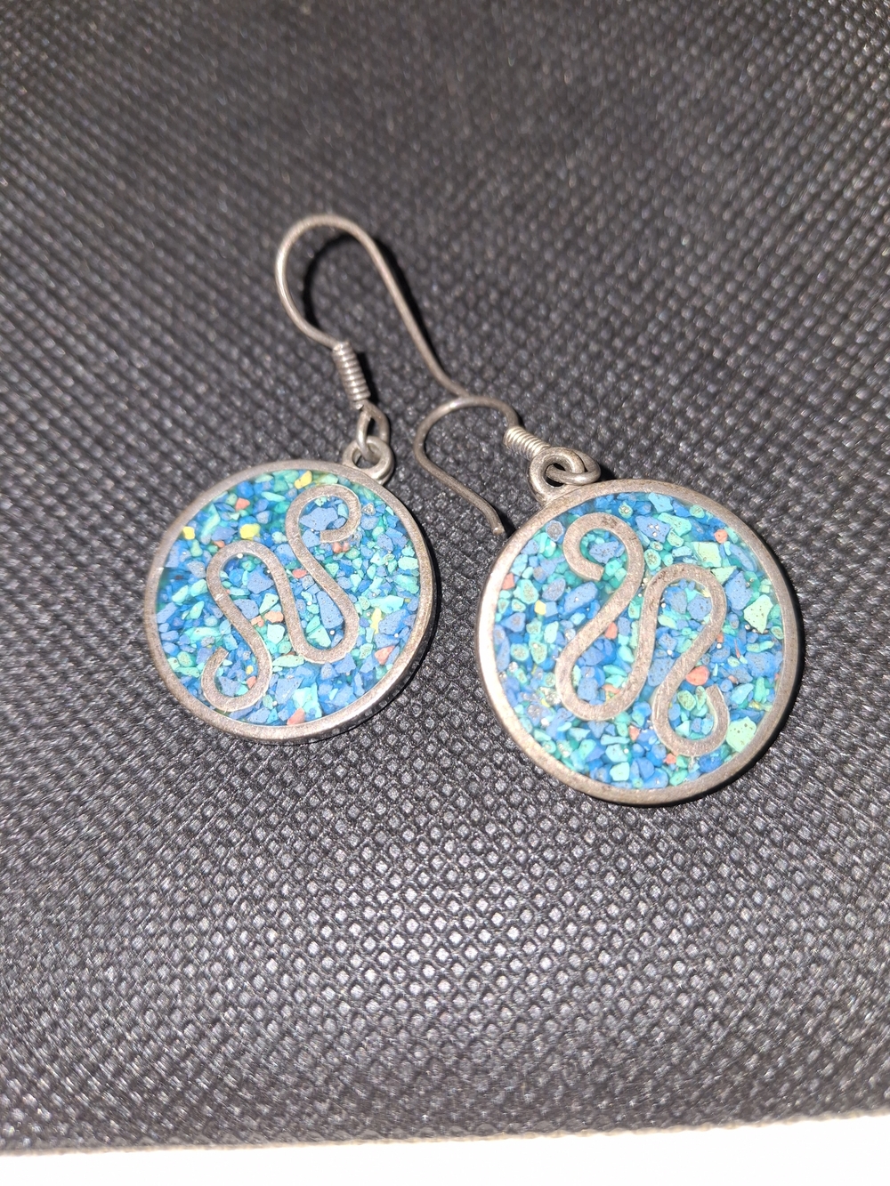 Blue Mosaic Round Drop Earrings - Women Jewelry